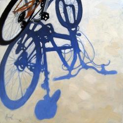 BICYCLE BLUE SHADOWS city still life art  Original Oil Painting by L. Apple